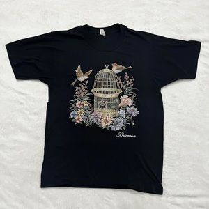 Medium black floral/bird/bird cage tee